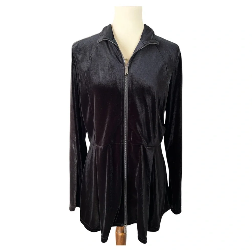 VTG Boston Proper Zip Up Cardigan Womens LG Black Velvet Dark Academia Goth Y2K - Picture 1 of 12